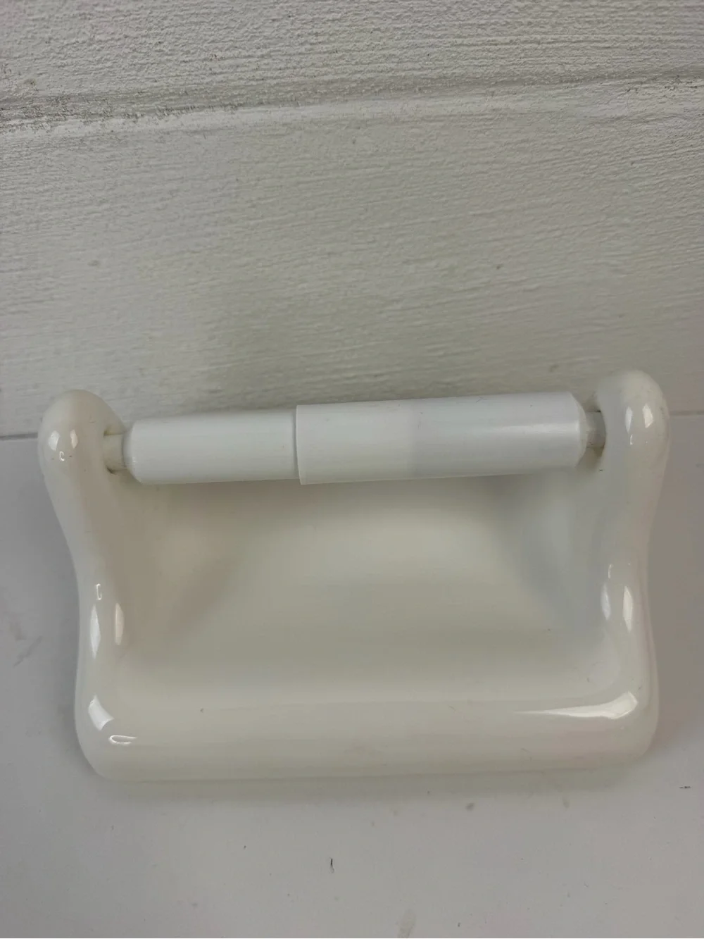 Vtg Ceramic Toilet Paper Holder Tile-In Semi Recessed White Made In USA MCM