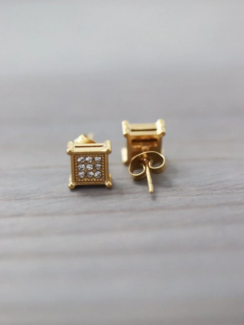 7mm Square CZ Micro Pave Style 4-Prong Stud Earrings 18k Gold Plated Stainless S