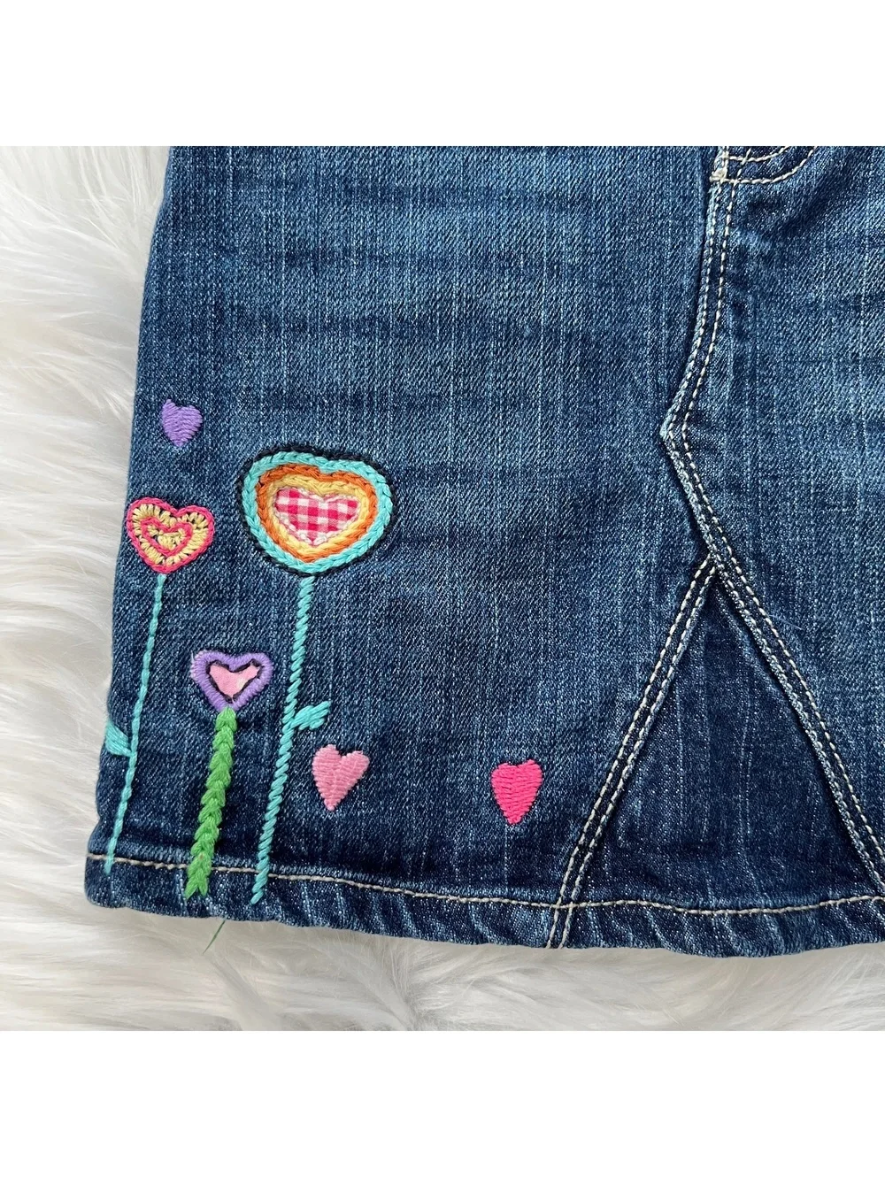 Gap Kids Embroidered Heart Flower Denim Skirt Girls 5 Adjustable Waist Cute