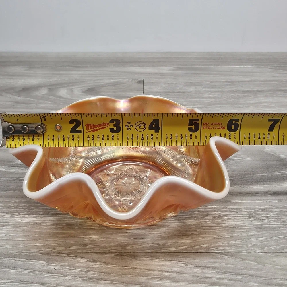 Dugan Ski Star Style‎ Ruffled Bowl - Peach Opal Carnival Glass 6