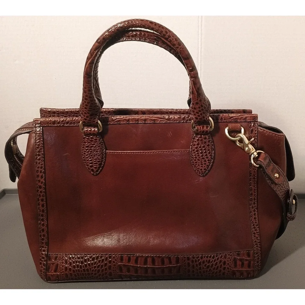Brahmin Satchel Bag Womens Medium Brown Croc Embossed Leather Crossbody