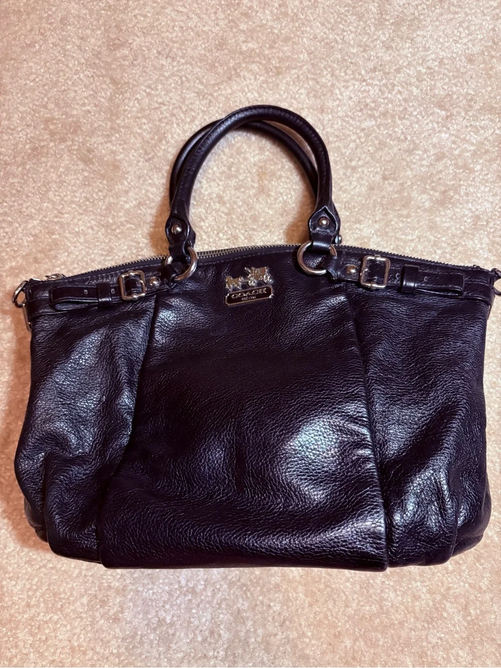 Coach Black Pebble Leather Satchel with Silver Hardware