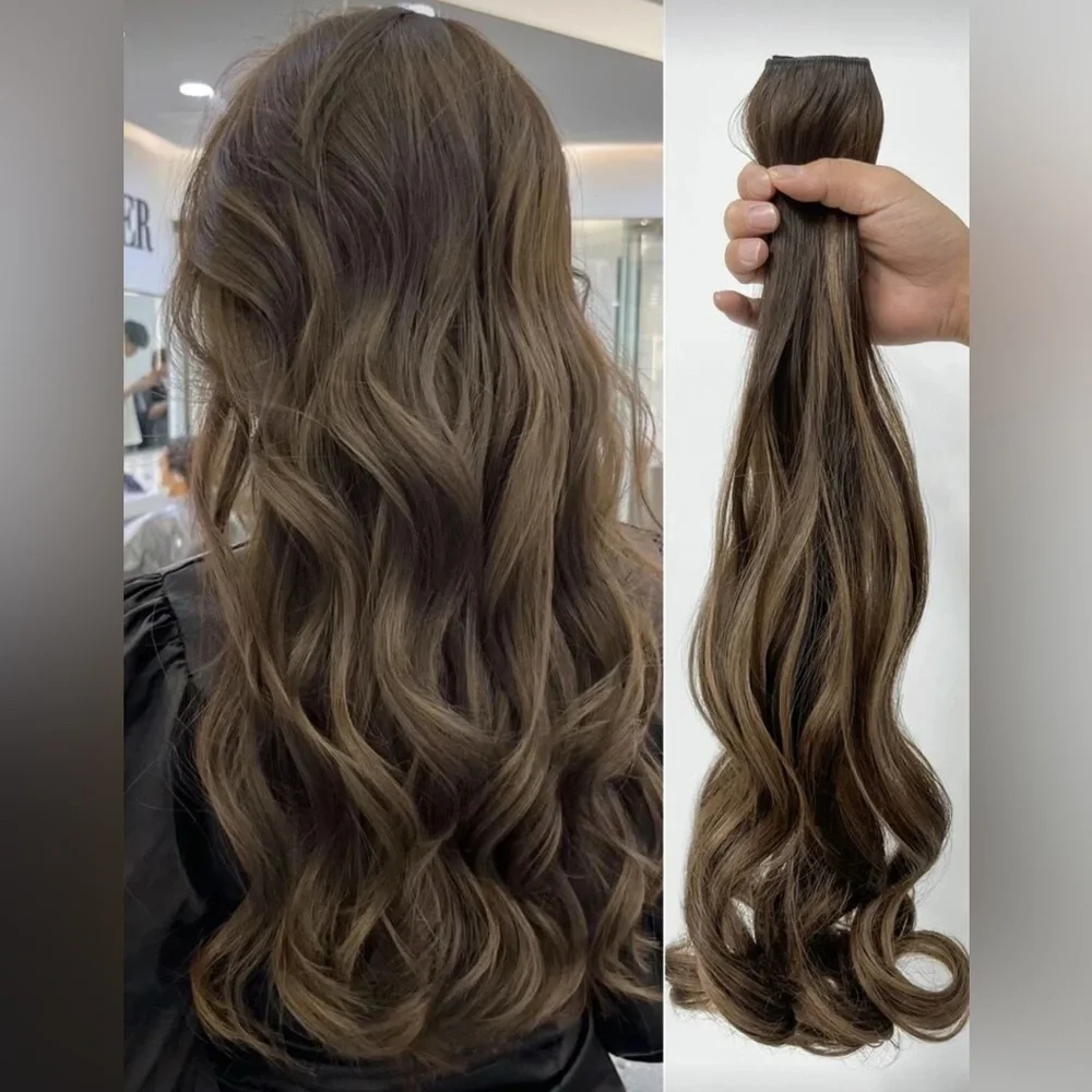 22” Clip-In Hair Extension Brown with Blonde Highlights Wavy | Volume Hairpiece