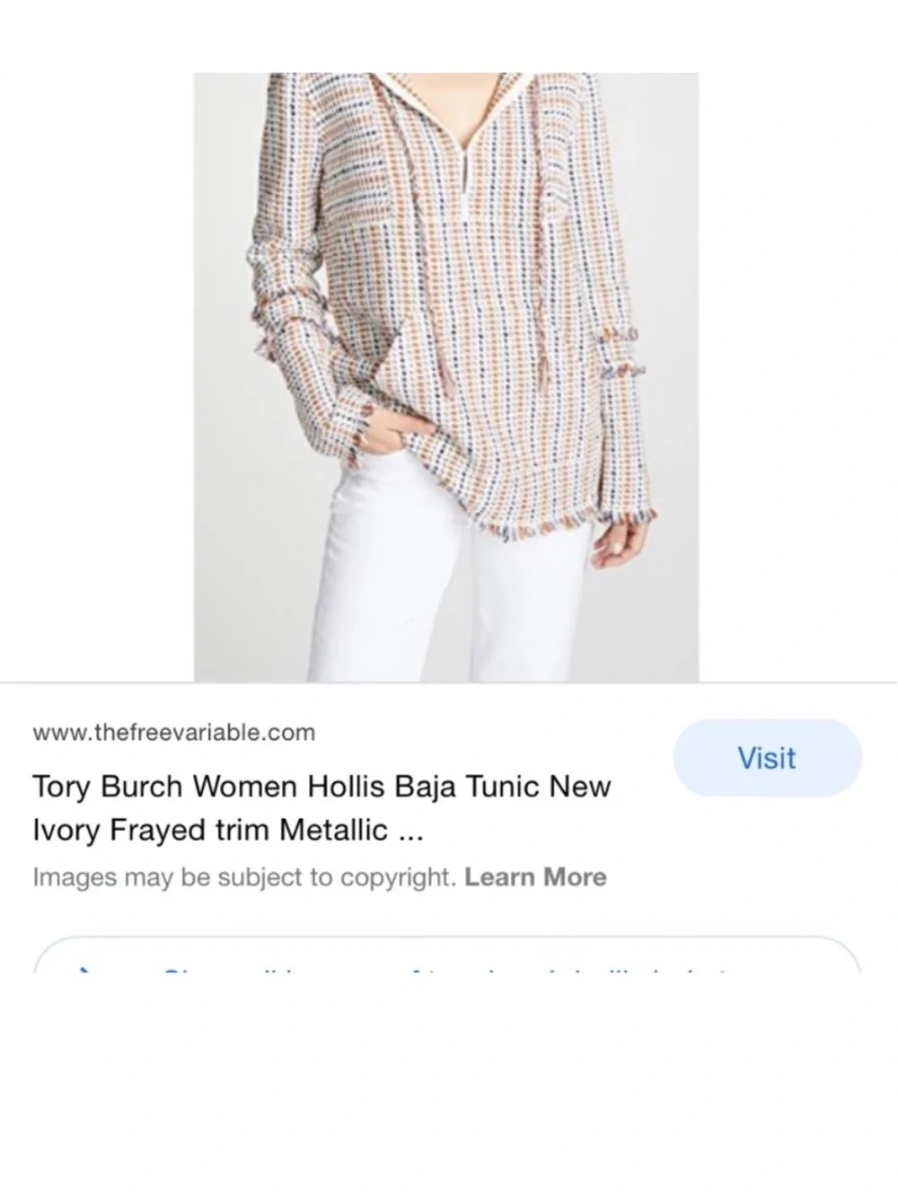Tory Burch Woven Hooded Tunic in White, Tan & Blue SP