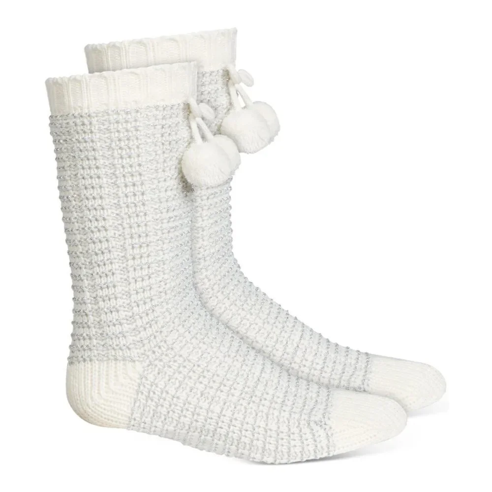 Charter‎ Club Womens Size S/M Striped Slipper Socks With Faux Sherpa Lining $25