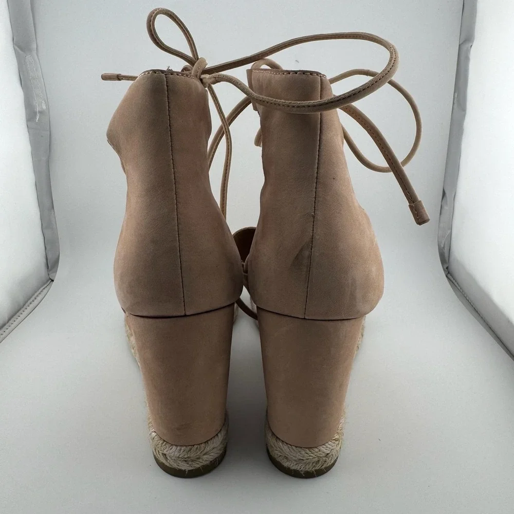 Frye Espadrille Wedge Sandals 8.5 Tan Lace Up‎ Leather Jute Platform