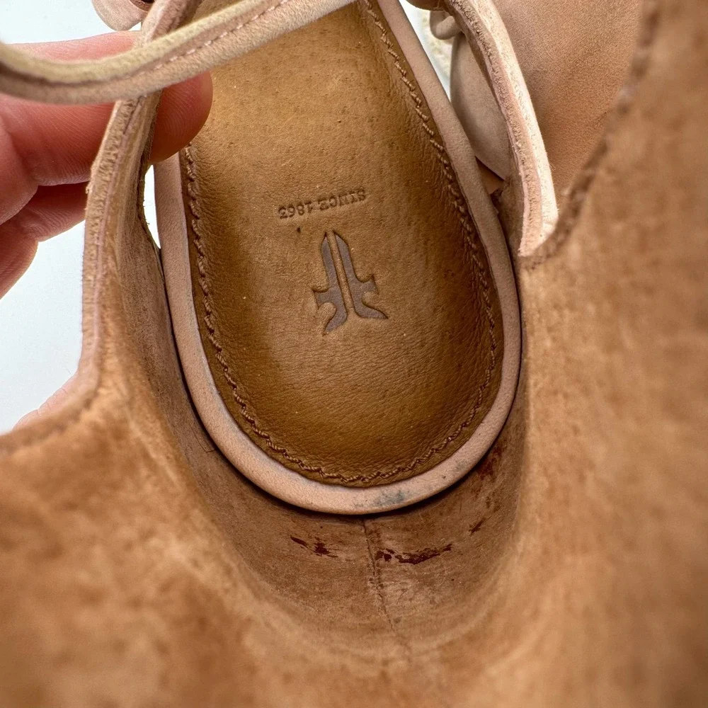 Frye Espadrille Wedge Sandals 8.5 Tan Lace Up‎ Leather Jute Platform