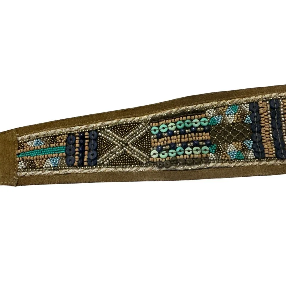 Chico's Leather Beaded Wide Belt Women’s Sz M NWT Snap Multi-color Statement