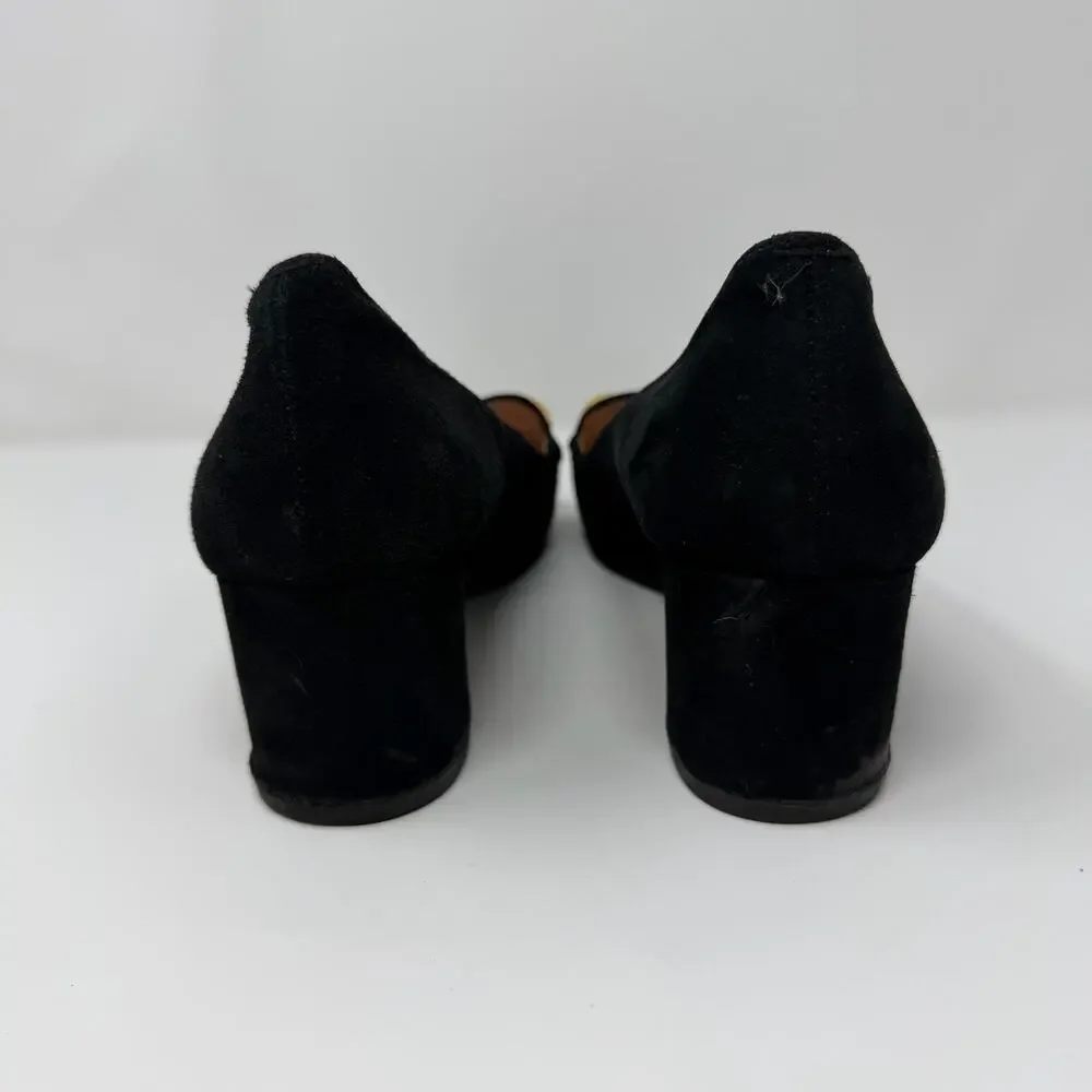 Kate Spade Black Suede Block Heel Pumps 9.5 Gold Stud