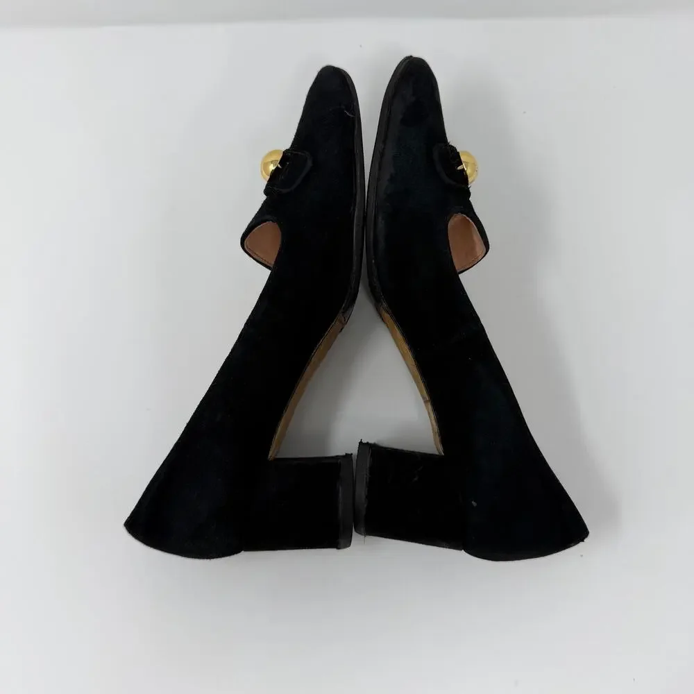 Kate Spade Black Suede Block Heel Pumps 9.5 Gold Stud