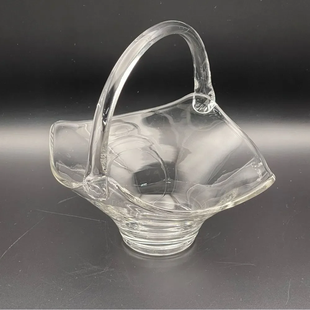 Vintage Clear Glass Basket with Handle |‎ Wedding Centerpiece Candy Dish Decor