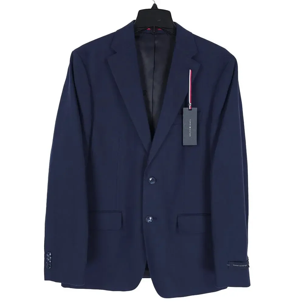 Tommy Hilfiger Mens Modern Fit 2 Piece Suit 36S 32x30 Navy Linen Cotton Blend