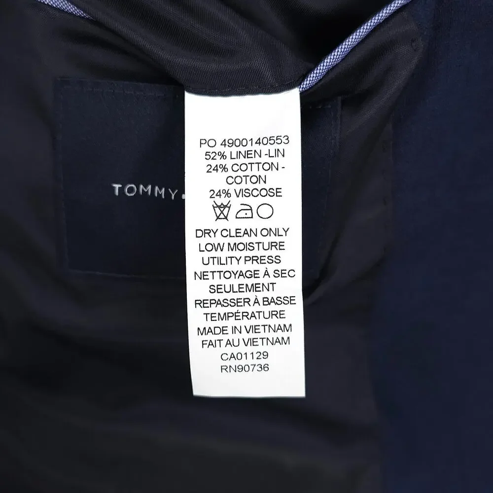 Tommy Hilfiger Mens Modern Fit 2 Piece Suit 36S 32x30 Navy Linen Cotton Blend