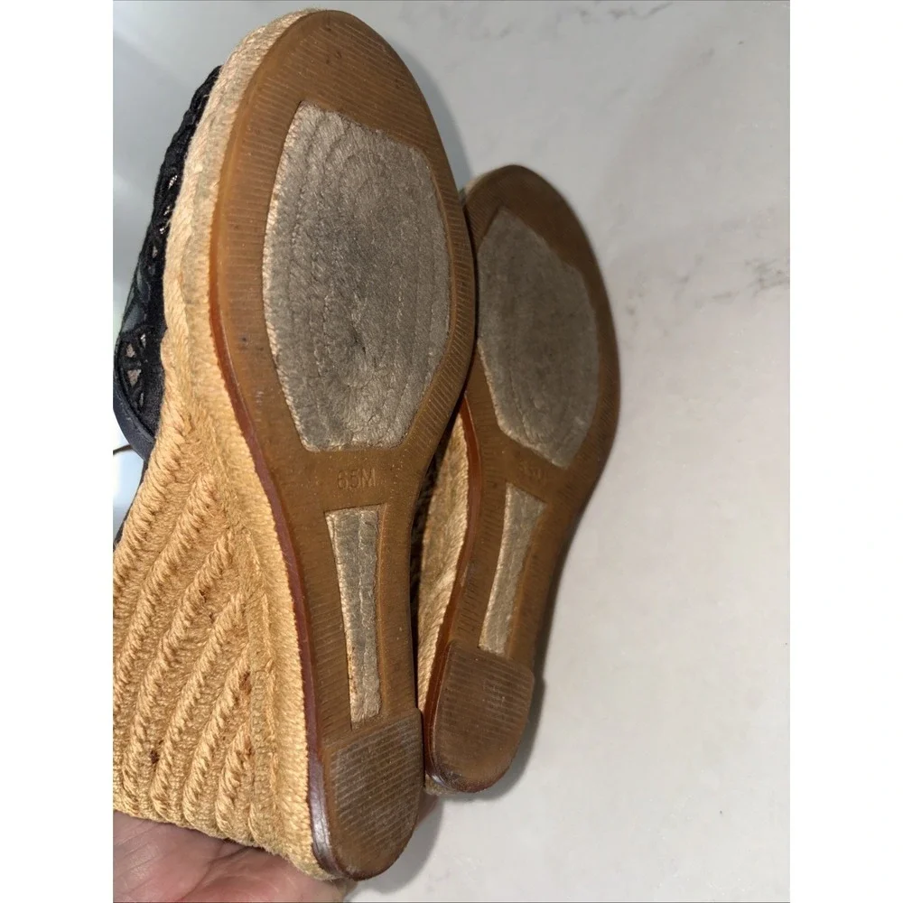 Tory Burch Lucia Espadrilles Sandals Platform Navy floral lace Jute Leather 6.5