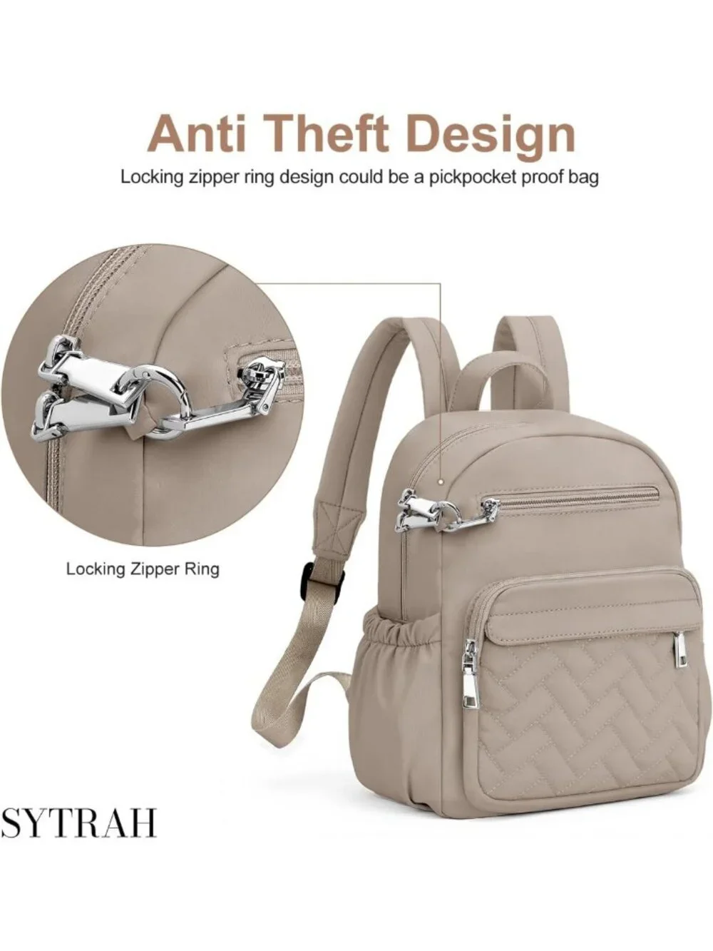 Stylish Waterproof Anti-Theft Backpack, Compact Quilted Daypack with Locking