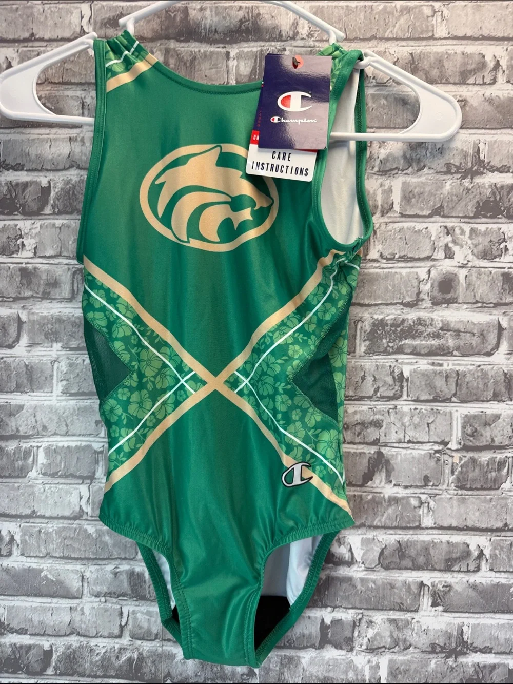 NWT‎ Buford Wolves Champion Green Girls' One-Piece gymnastics with Gold Accents