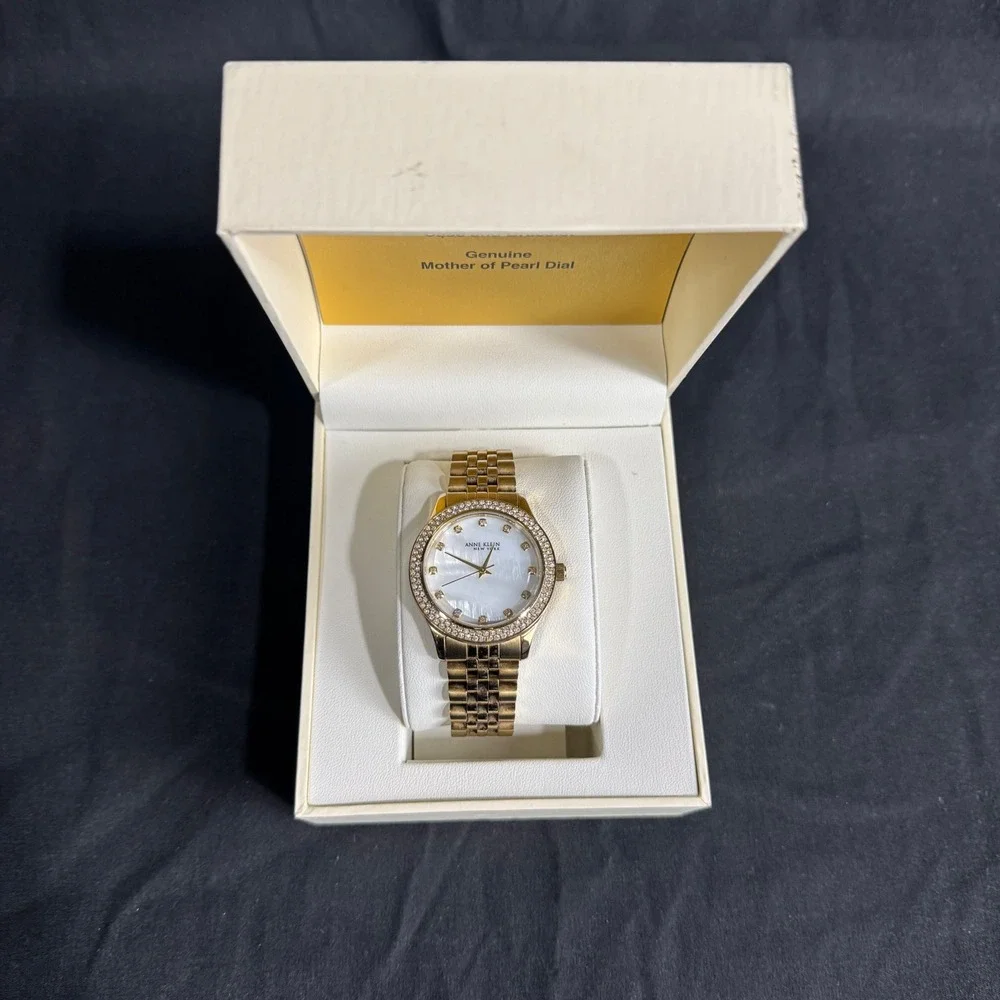 Anne Klein Mother-of-Pearl Dial Stainless Steel Gold-Tone Watch