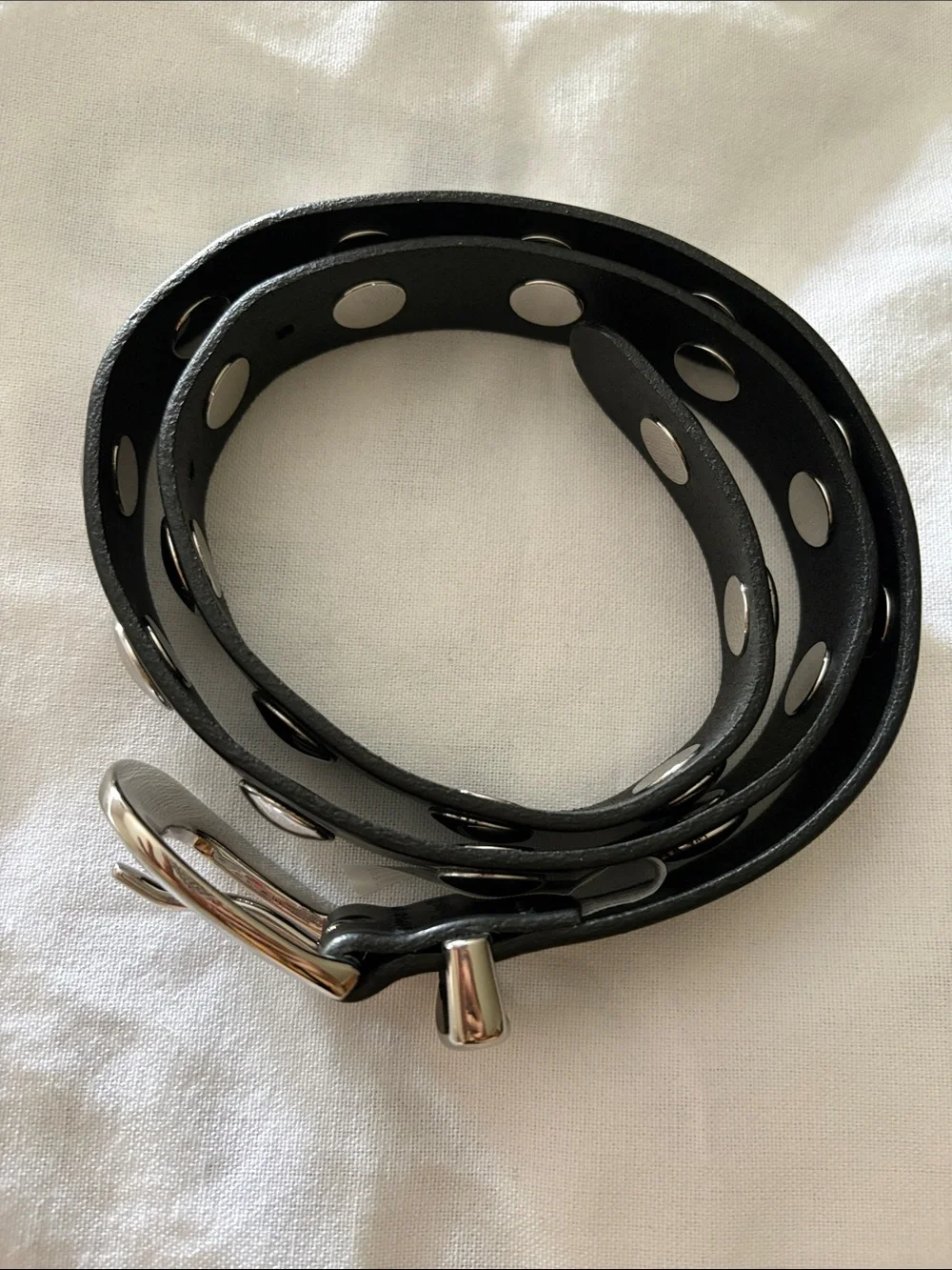 Madewell black leather belt with silver details