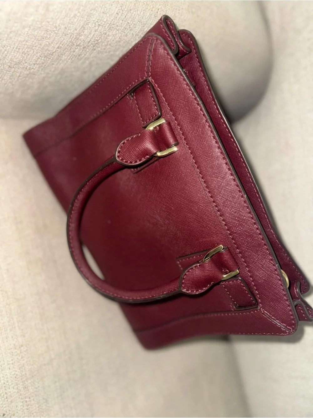 Michael Kors Bordeaux Saffiano Leather Satchel with Gold Hardware