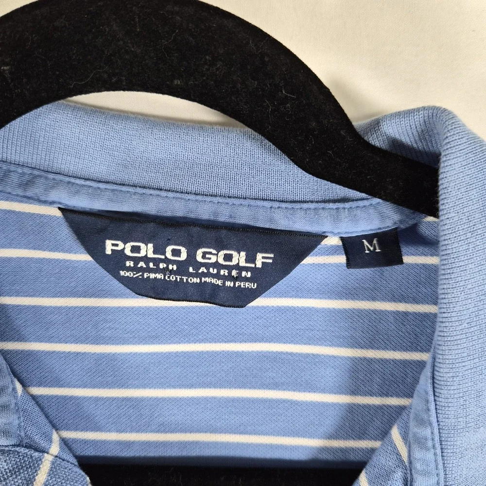 Polo Golf Ralph Lauren Men's Medium Blue White Striped Polo Shirt Short..