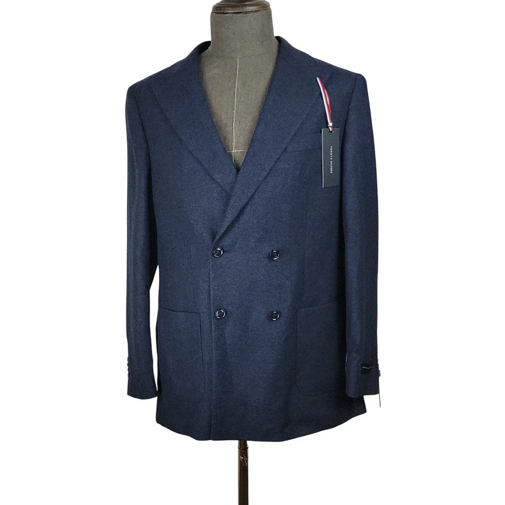 Tommy Hilfiger Sport Coat Mens 40L Navy Dodge Double Breasted Blazer Suit Jacket