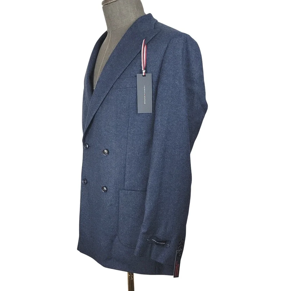 Tommy Hilfiger Sport Coat Mens 40L Navy Dodge Double Breasted Blazer Suit Jacket