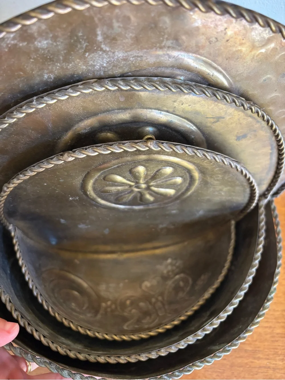 Set of three brass wall pocket hanging plant holders vintage butterfly flower