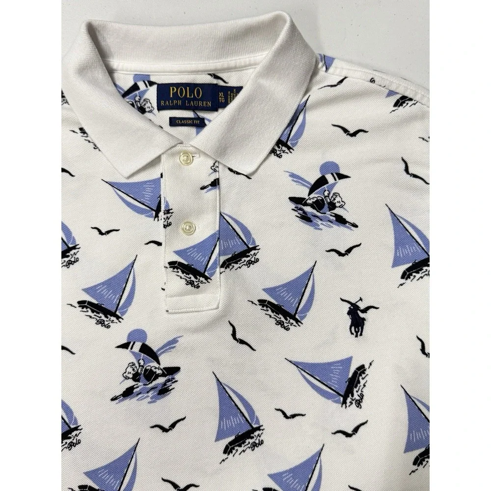 Polo Ralph Lauren Classic Fit Polo Shirt Men's XL Bear & Sailboat Logo AOP