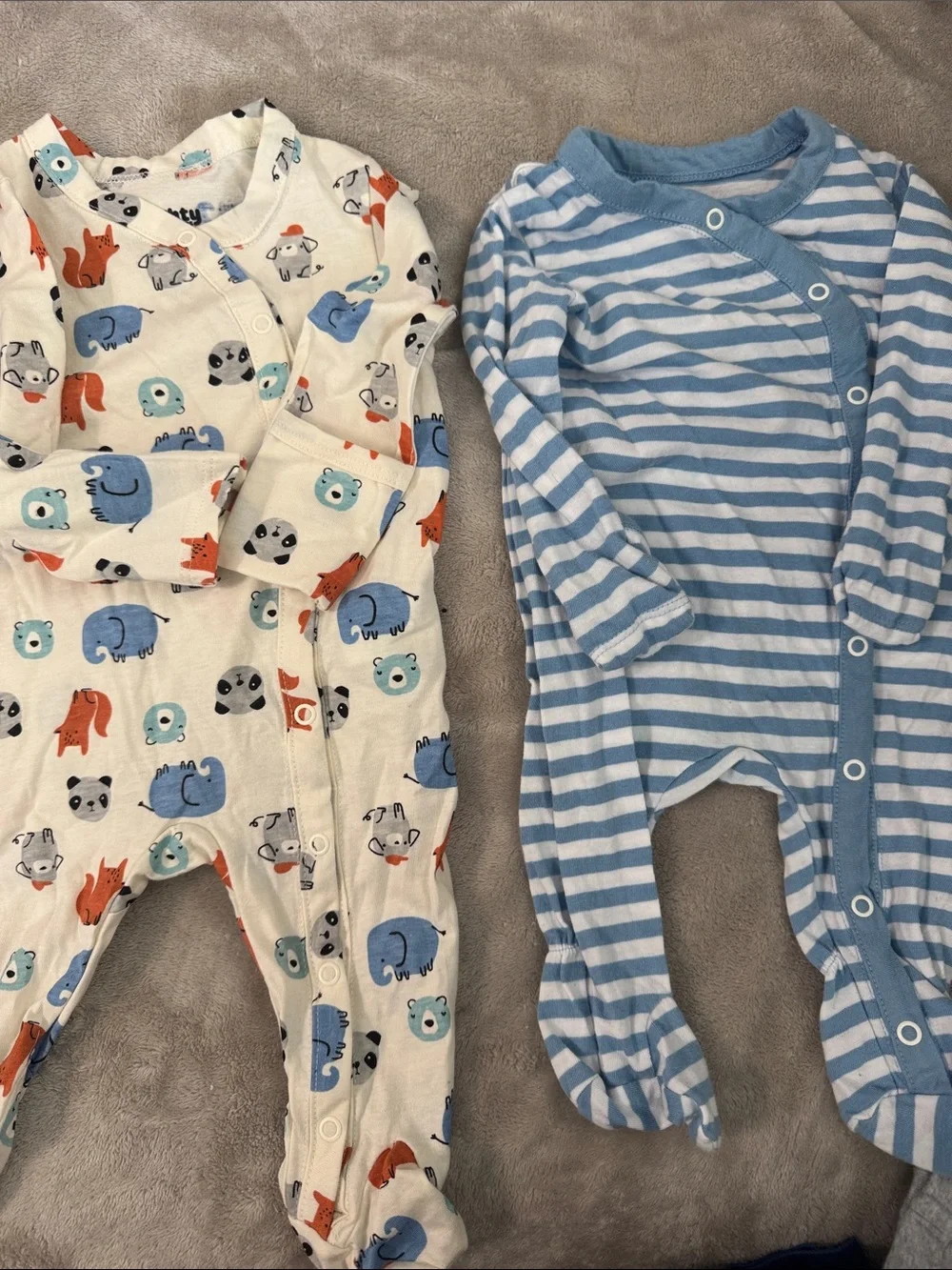 Baby One-Piece Sleepers - Blue Striped & Animal Print