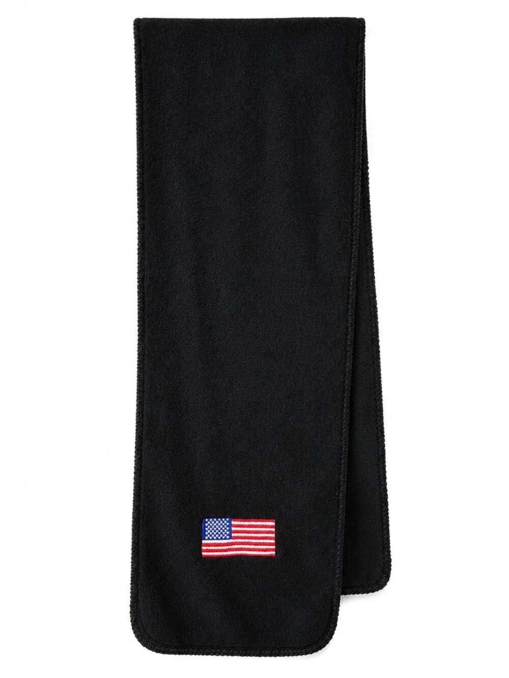 USA Flag Embroidered Black Fleece Scarf Soft Warm Patriotic Style 54