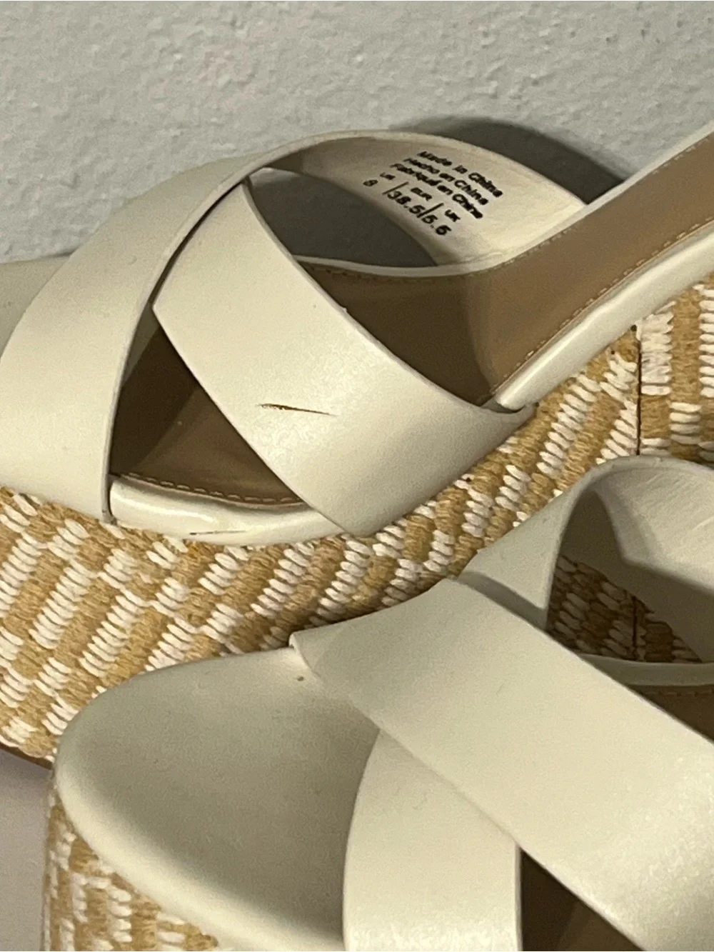 ALDO Cream Woven Raffia Platform Ankle-Strap Wedges Sz 8