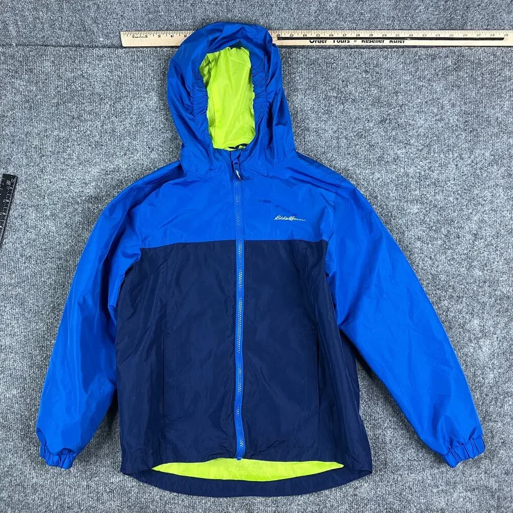 Eddie Bauer Windbreaker Jacket Boys M Blue Hooded Lightweight‎ Zip Up