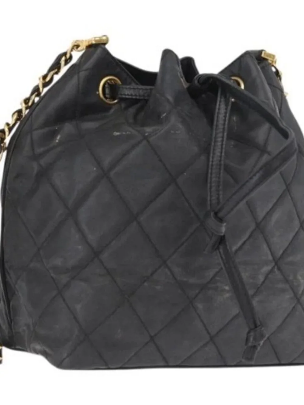 CHANEL Chain Shoulder Bag Patent leather Black Gold CC Auth 164017