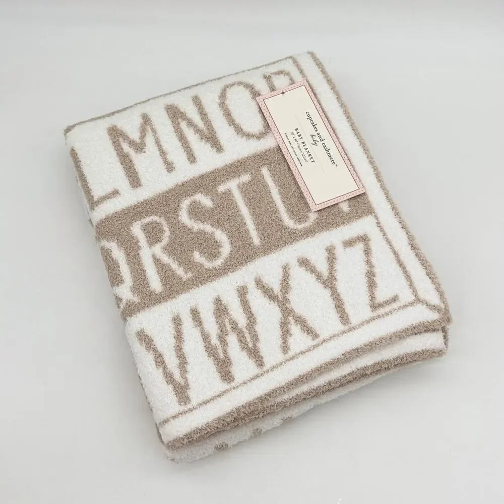 Cupcakes & Cashmere ABC Jacquard Beige/Tan & White Alphabet Baby Blanket NEW