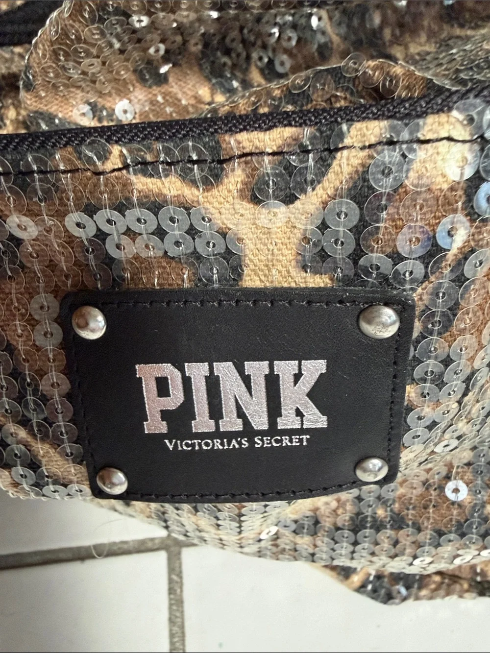 PINK Victoria's Secret Leopard Sequin Backpack - Brown & Black