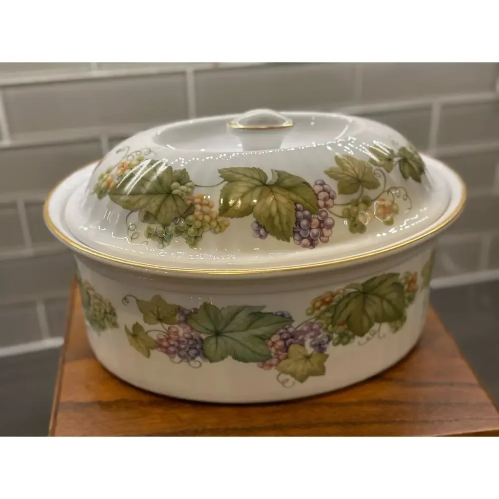Royal Worcester Vine Harvest Gold Trim Lidded Oval Casserole Dish