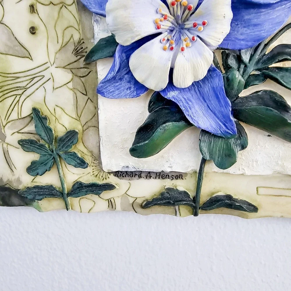 Vintage 3D Columbine Wall Tile Plaque by Richard A Henson 5.5