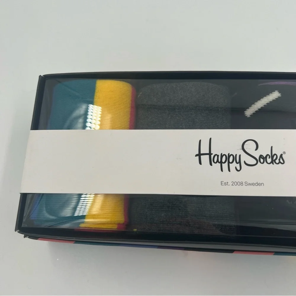 NEW Happy Socks Four Pair Pack (10-13) Plaid/Stripe/Umbrella Print