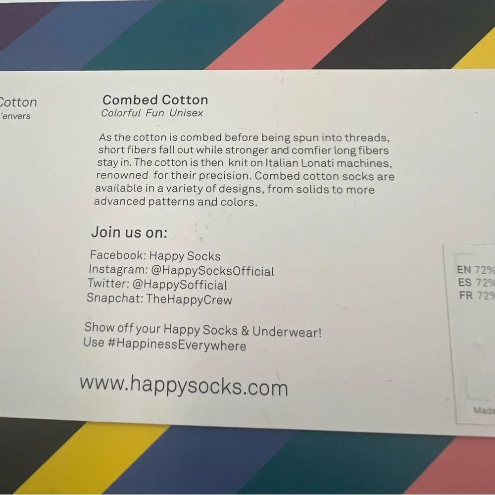 NEW Happy Socks Four Pair Pack (10-13) Plaid/Stripe/Umbrella Print