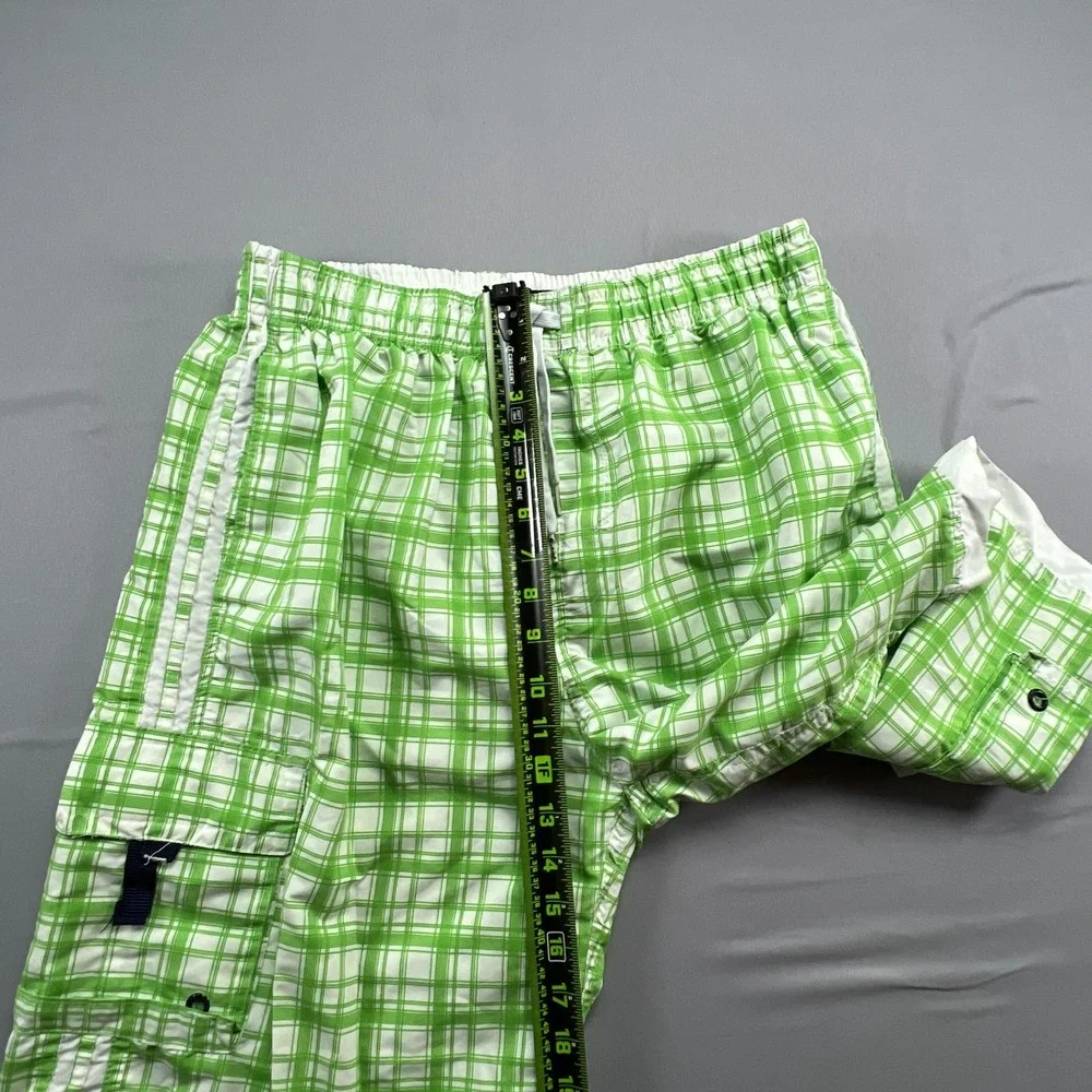 Pacific Surf By Exist Board Shorts Mens Large White Green Plaid Mesh Lined Beach