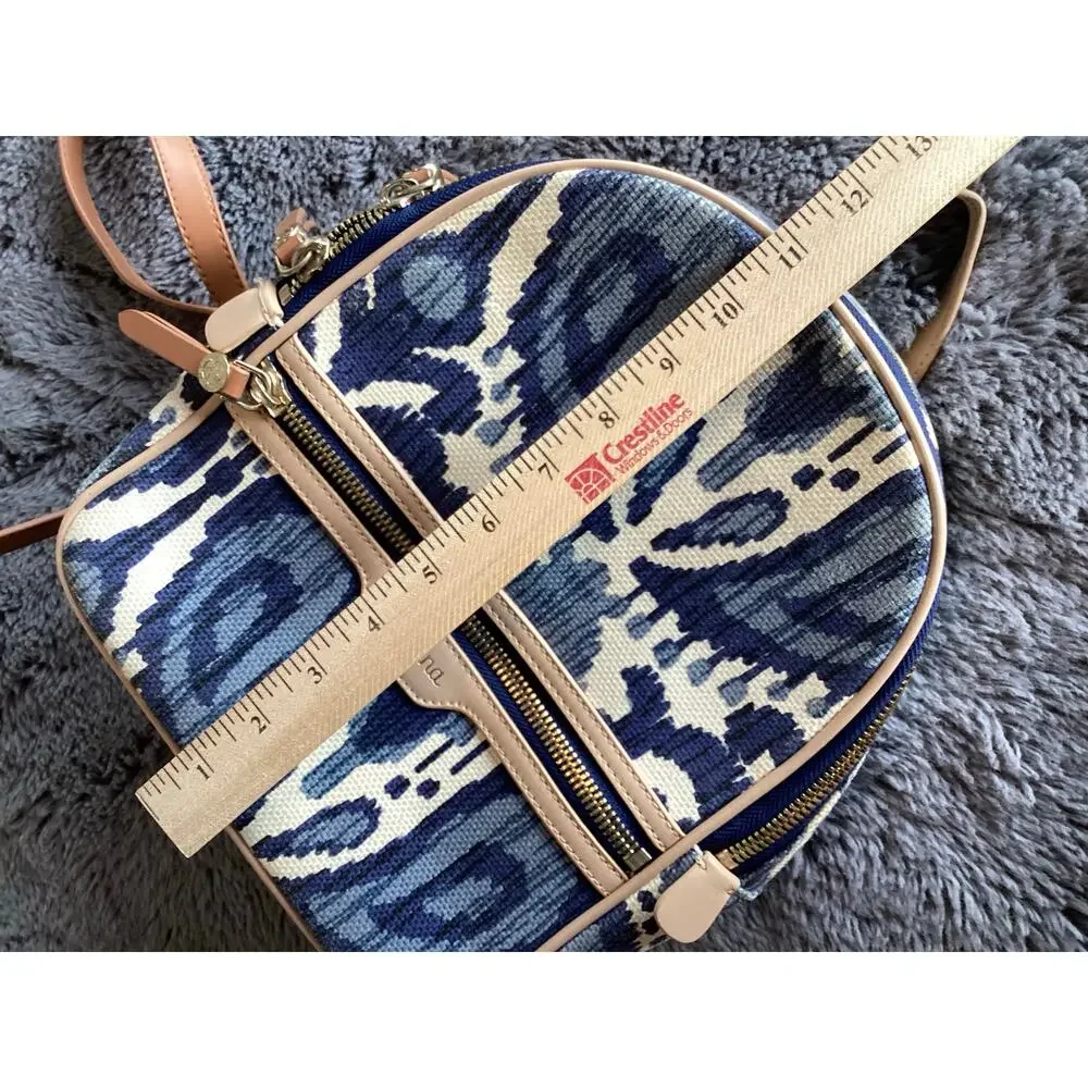 Spartina‎ 449 Chloe Backpack Daufuskie Island Natural Linen Leather Bag Blue