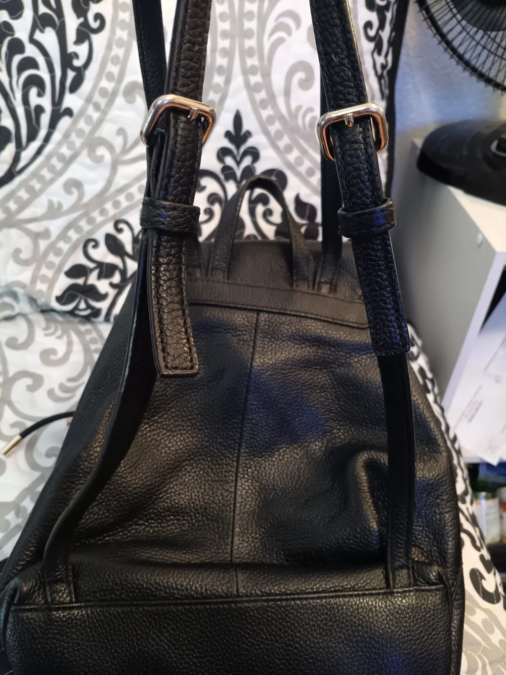 kate spade Black Pebbled Leather Drawstring Backpack