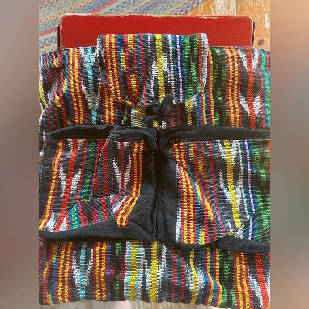 Guatemalan Boho Rainbow Woven Cotton Backpack