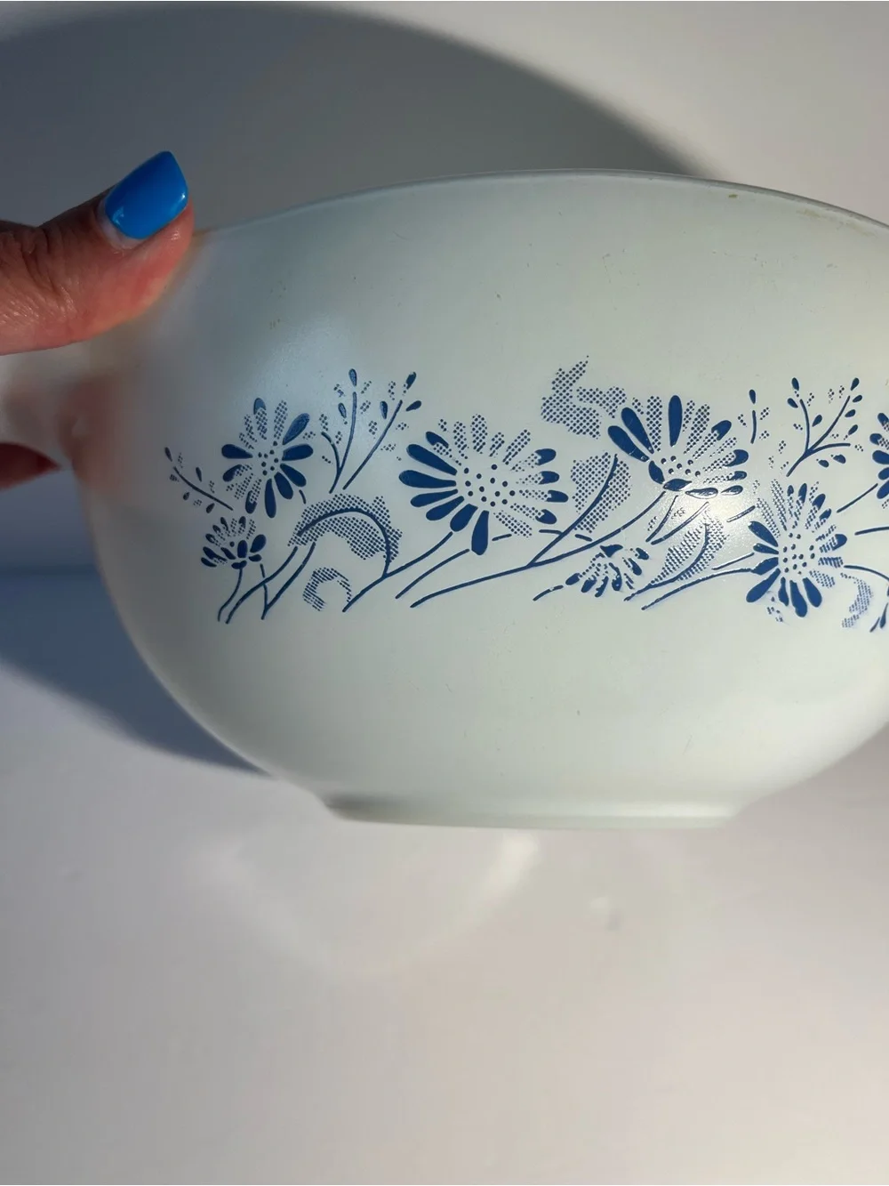 Pyrex Colonial Mist Cinderella Bowl #443 Vintage White/Blue 2.5 Liter USA
