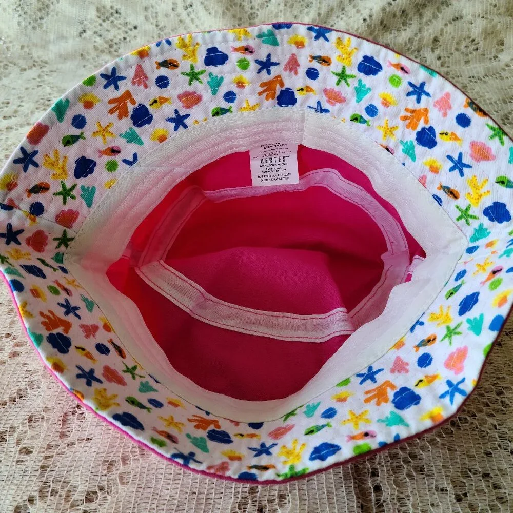 WHIMSICAL MERMAID PINK BUCKET SUN HAT GIRLS SIZE 4 TO 6 X