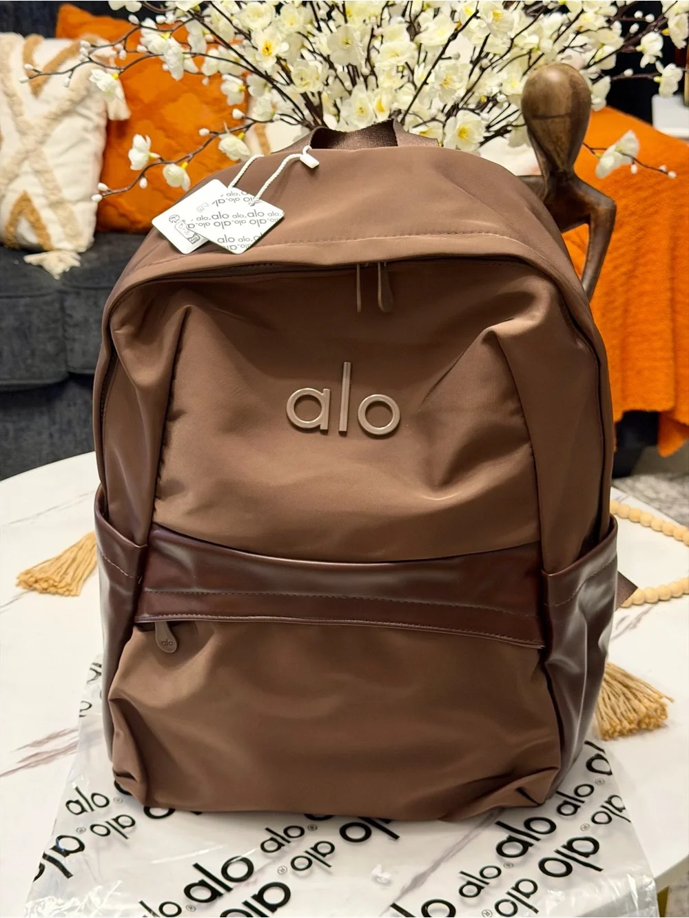 ALO Yoga Brown Backpack with Chocolate Accent