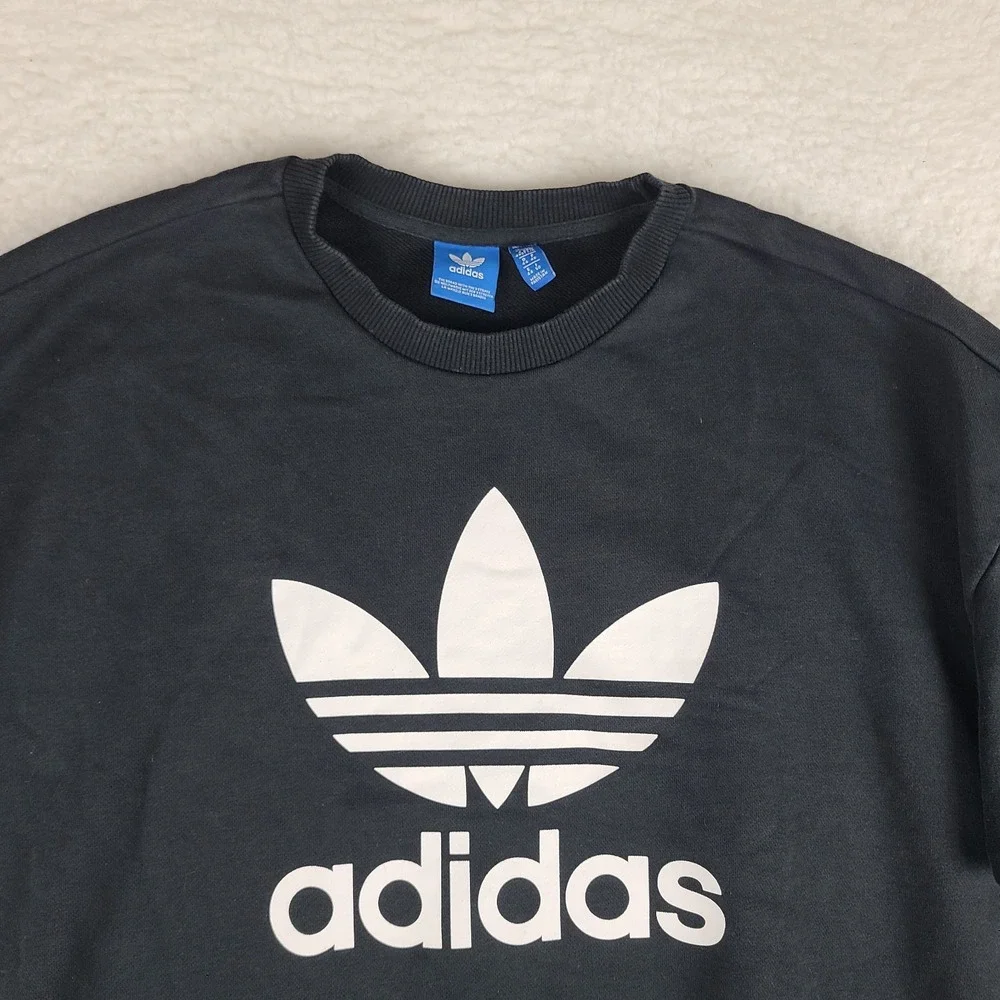 Adidas Sweater‎ Mens Large Black Crewneck Side Pocket Sweatshirt
