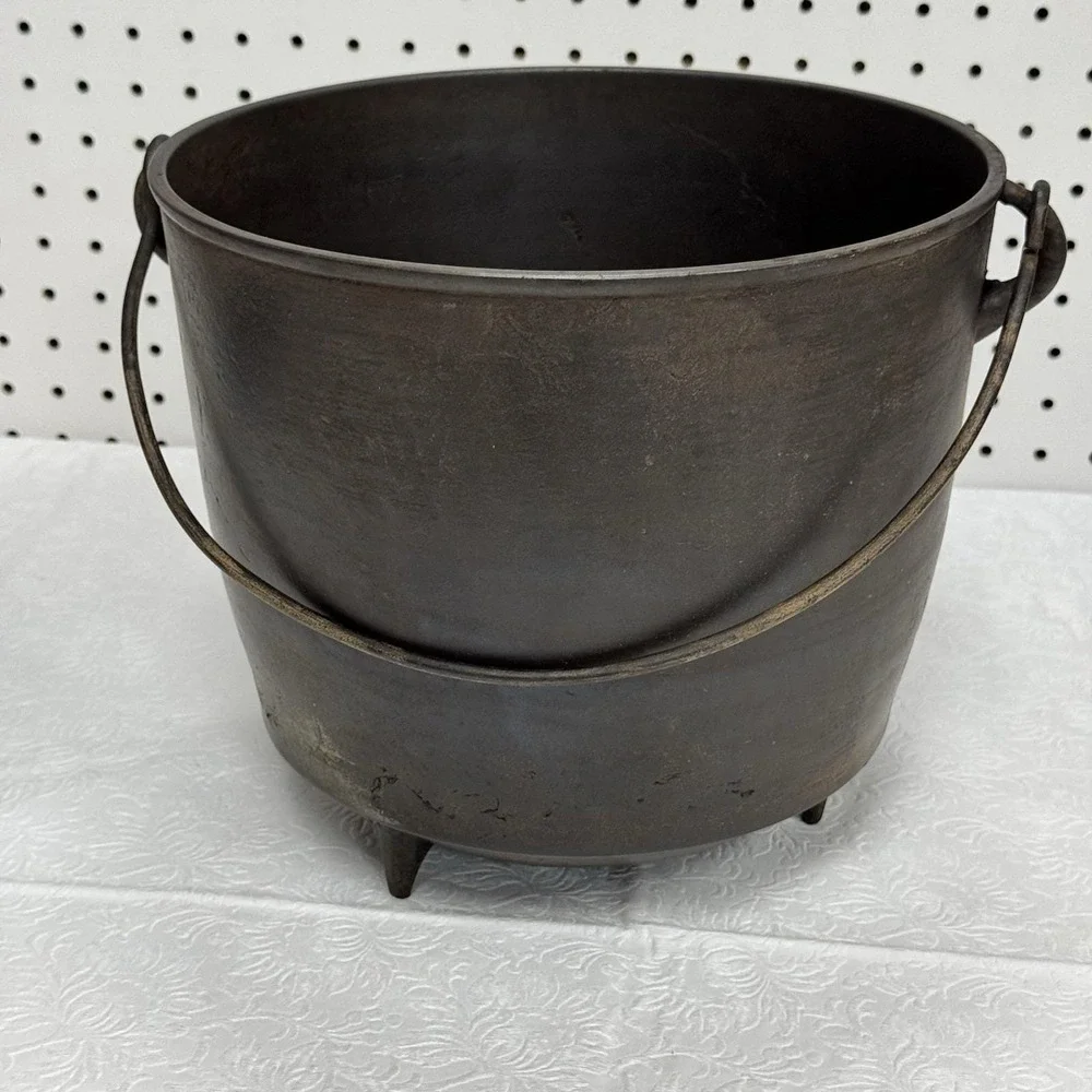 Antique Cast Iron Cauldron Pot 3 Legged Spider Gate Marked Bail Handle Primitive