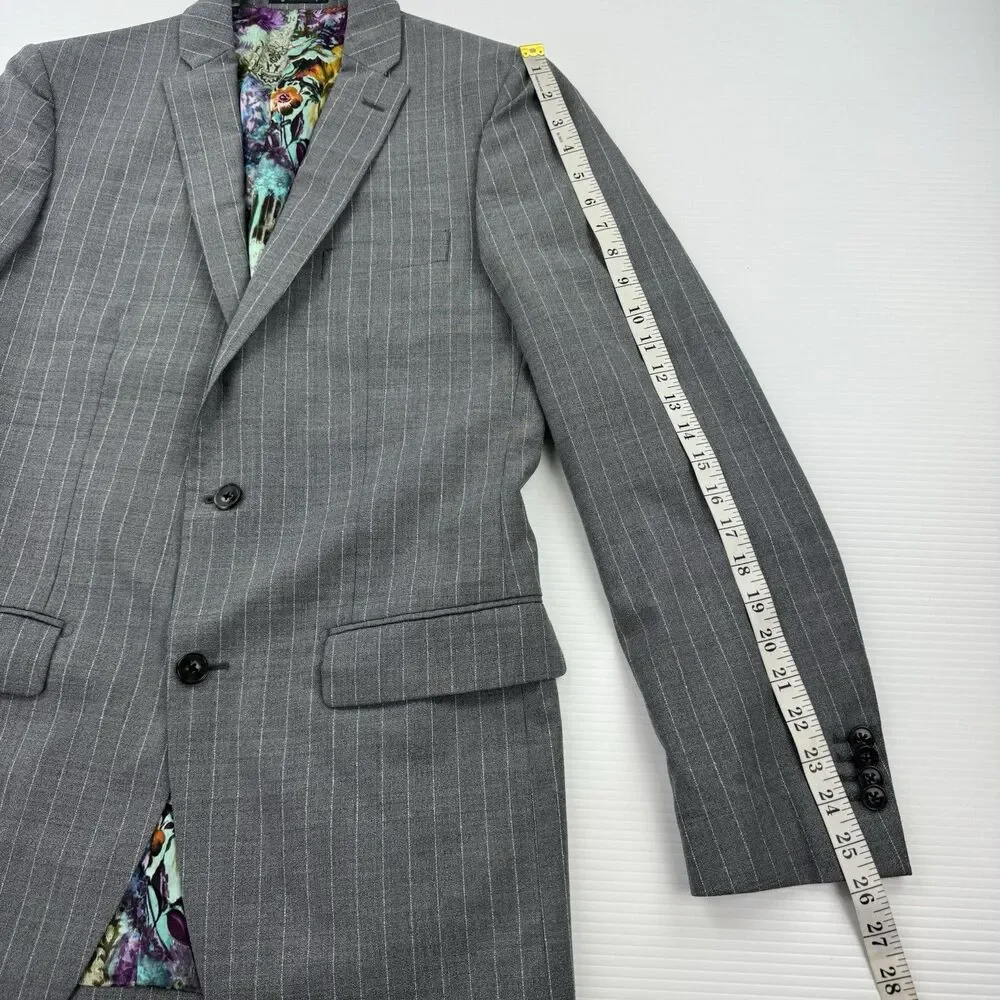 Hive & Colony Gray Pinstripe Blazer Mens 38L Wool Blend Floral Lined Sport Coat