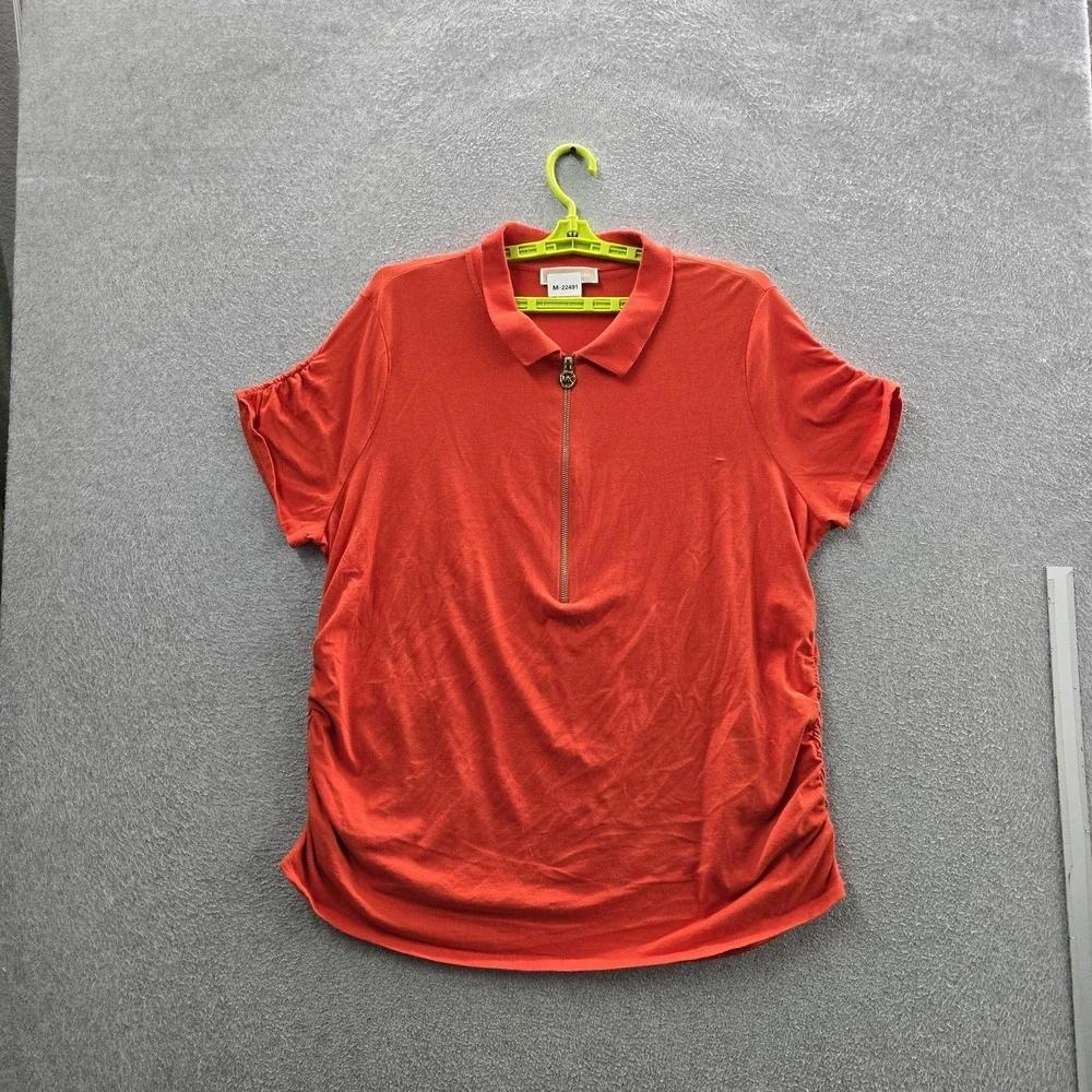 MICHAEL Kors Women Shirt 3X Orange Collared Half Zip Front